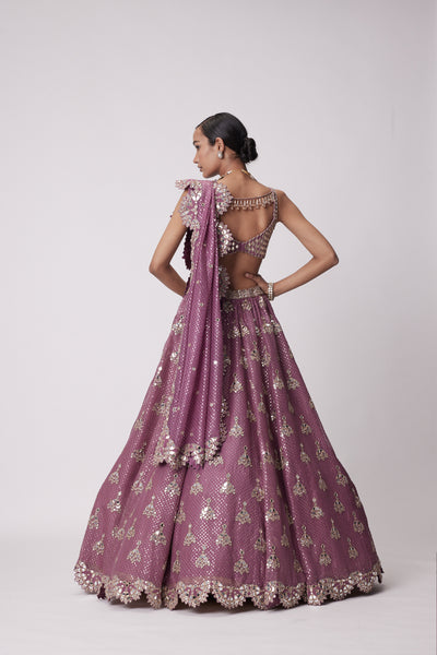 V Vani Vats Mud Mauve Sequin Embroidered Lehenga Set indian designer wear online shopping melange singapore