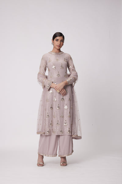 V Vani Vats Mud Mauve Straight Kurta Set Rose Gold indian designer wear online shopping melange singapore