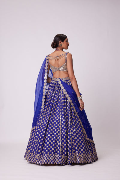 V Vani Vats Persian Blue Flower Lehenga Set indian designer wear online shopping melange singapore