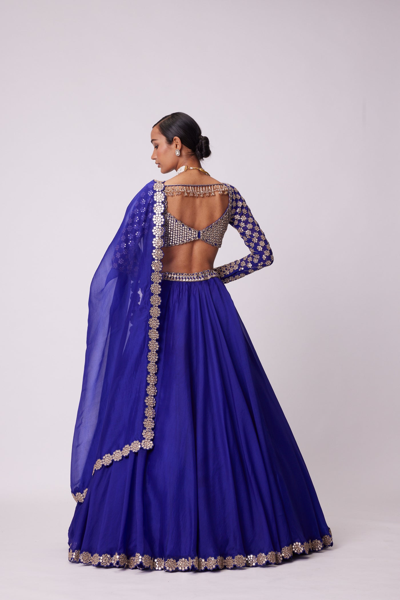 V Vani Vats Persian Blue Hand Embroidered Lehenga Set indian designer wear online shopping melange singapore