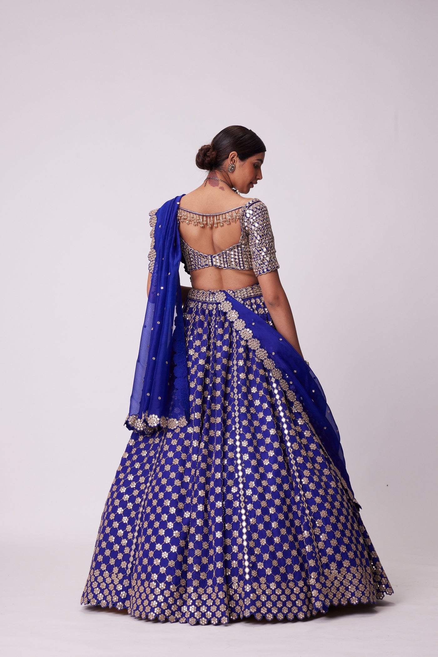 V Vani Vats Persian Blue Mirror Flower Embroidered Lehenga Set indian designer wear online shopping melange singapore