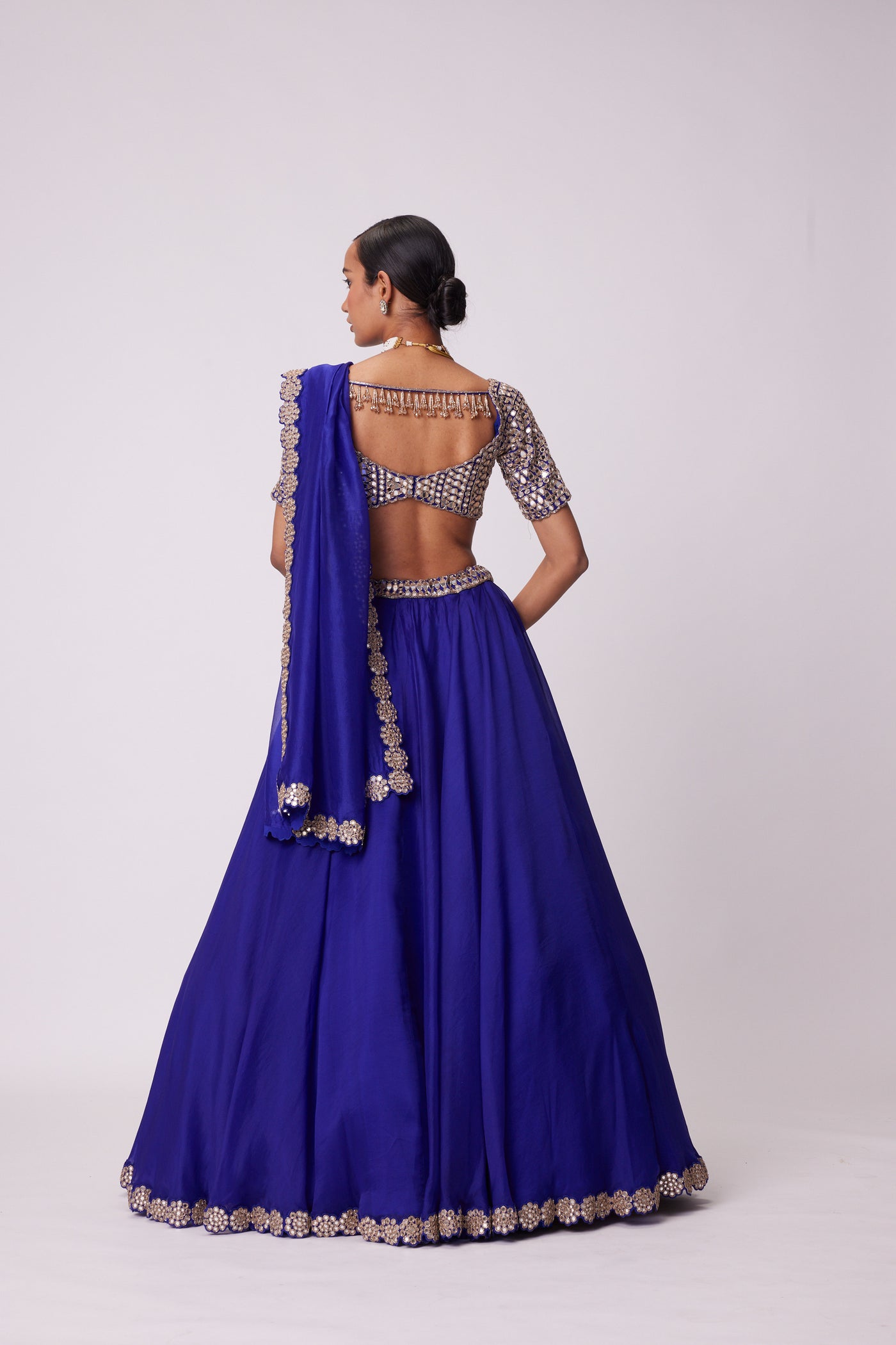 V Vani Vats Persian Blue Organza Hand Embroidered Lehenga Set indian designer wear online shopping melange singapore