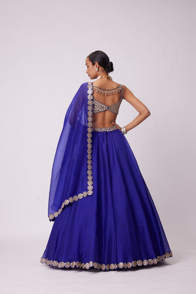 V Vani Vats Persian Blue Organza Lehenga Set indian designer wear online shopping melange singapore