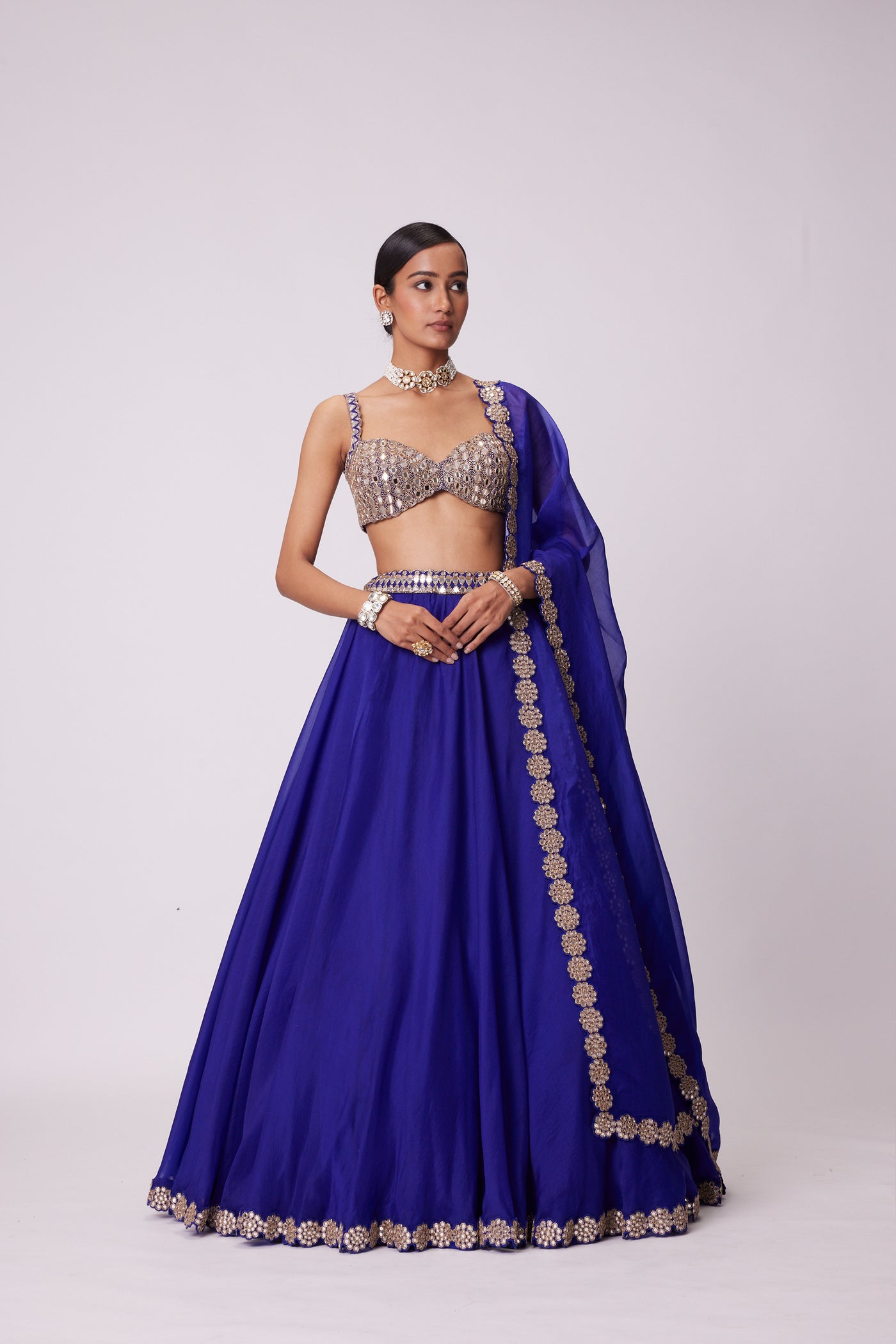 V Vani Vats Persian Blue Organza Lehenga Set indian designer wear online shopping melange singapore