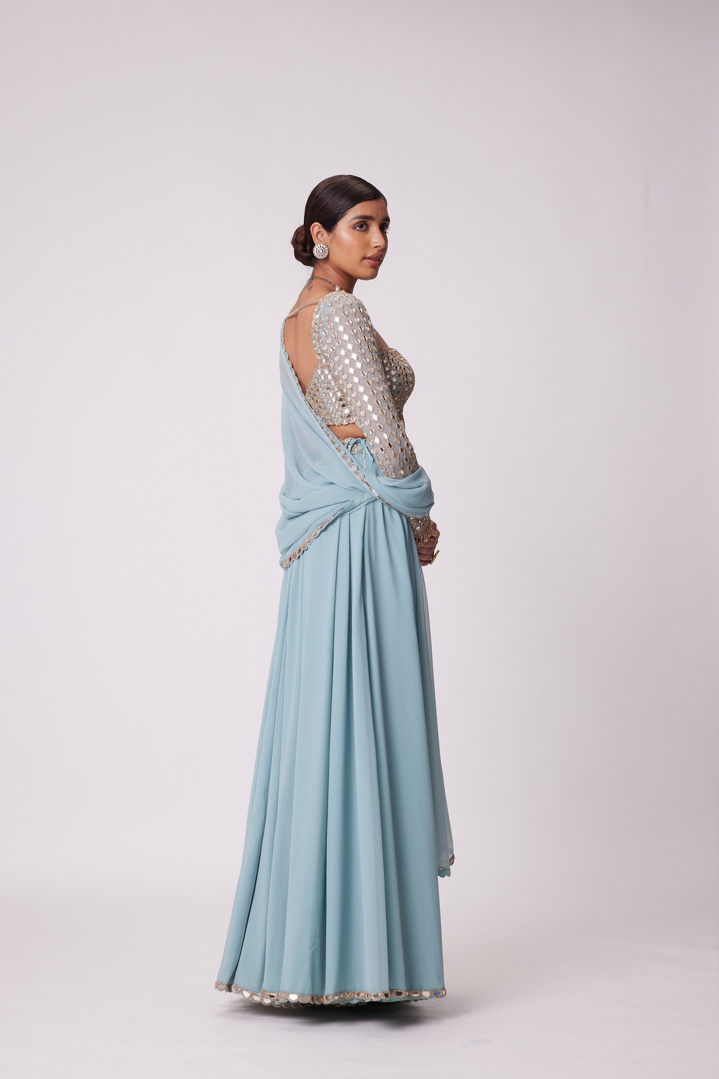 V Vani Vats Powder Blue Lehenga Pants Set indian designer wear online shopping melange singapore