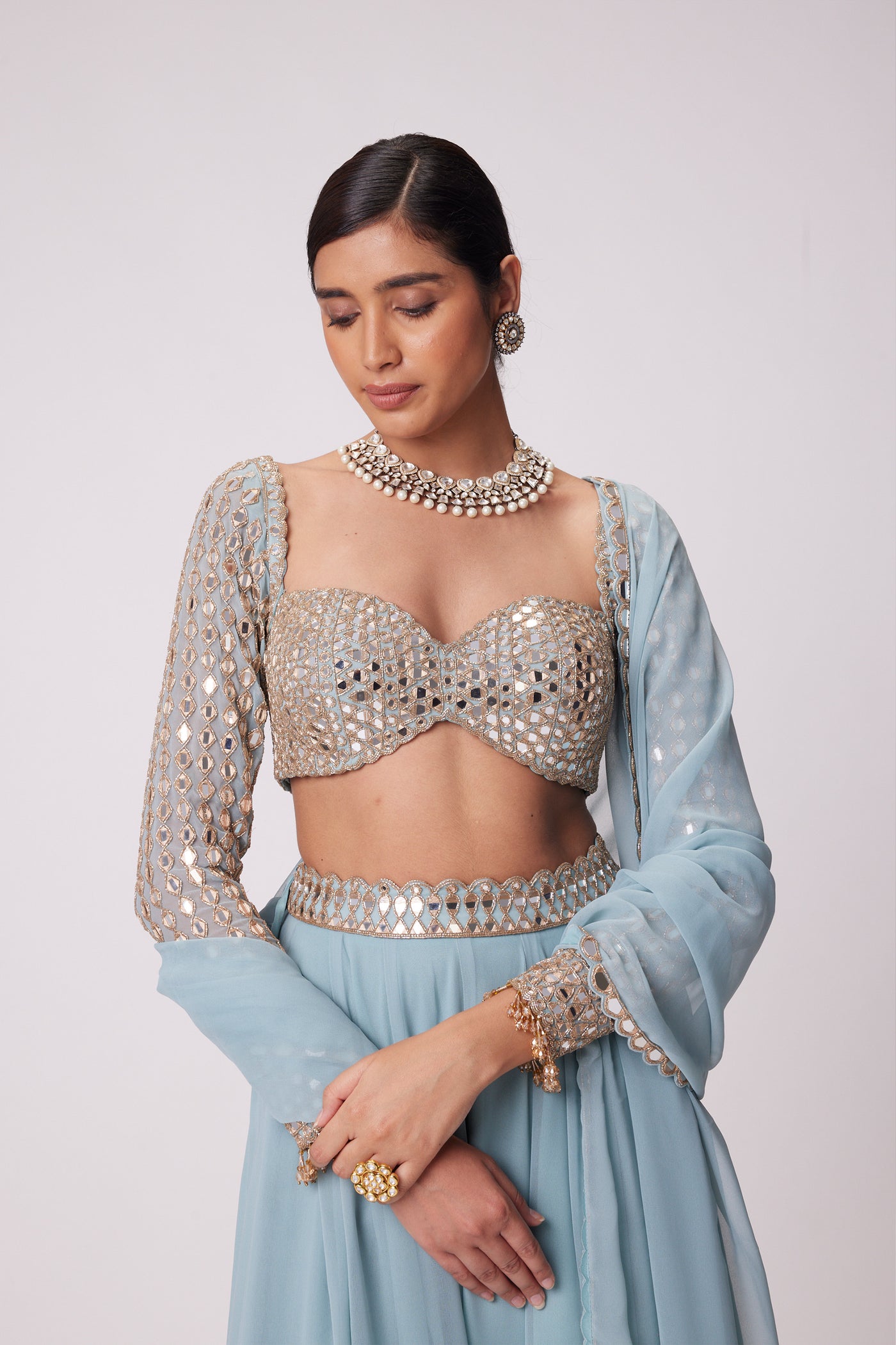 V Vani Vats Powder Blue Lehenga Pants Set indian designer wear online shopping melange singapore