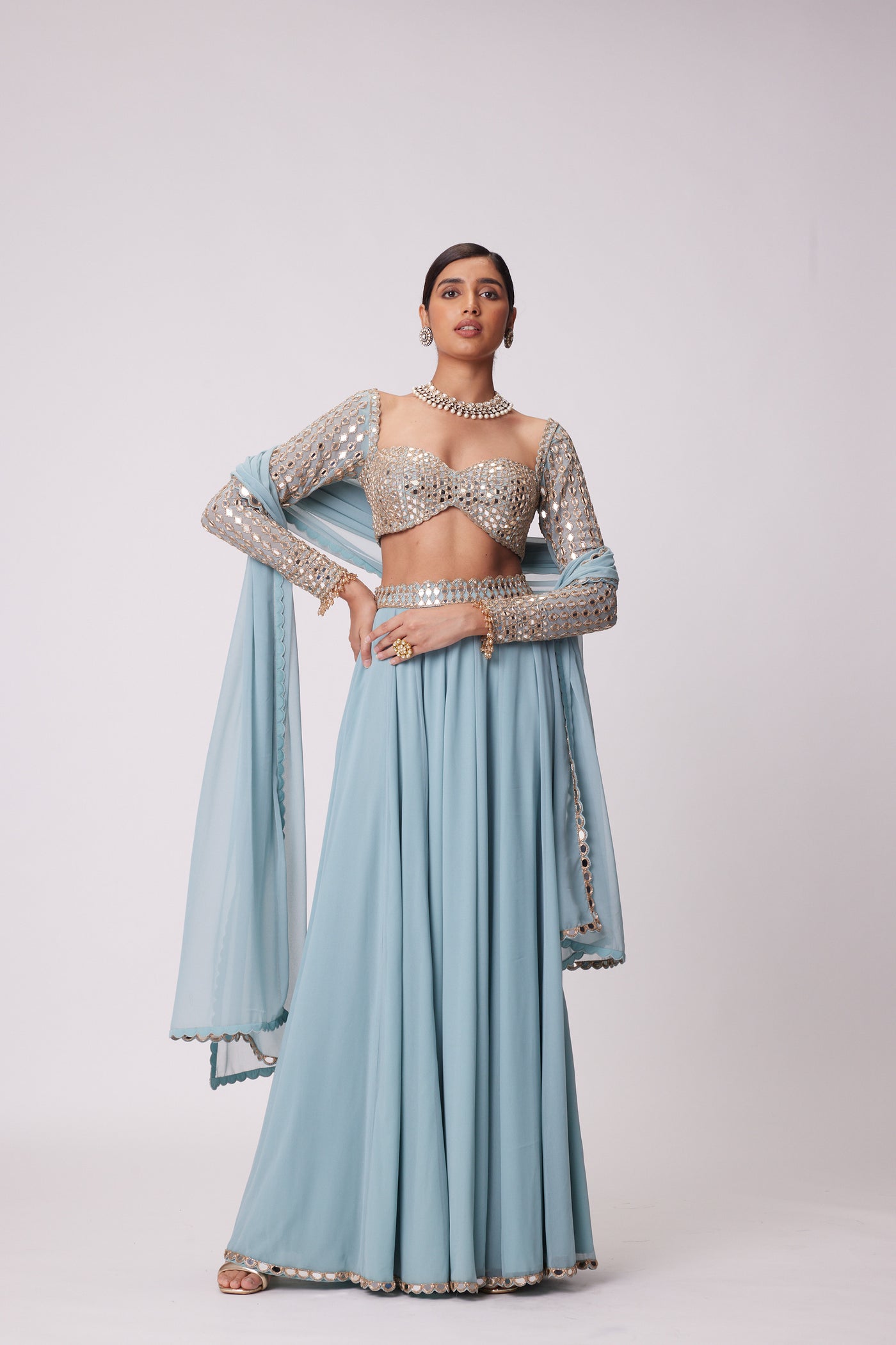 V Vani Vats Powder Blue Lehenga Pants Set indian designer wear online shopping melange singapore