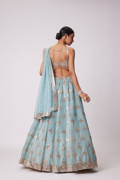 V Vani Vats Powder Blue Organza Sequin Embroidered Lehenga Set indian designer wear online shopping melange singapore