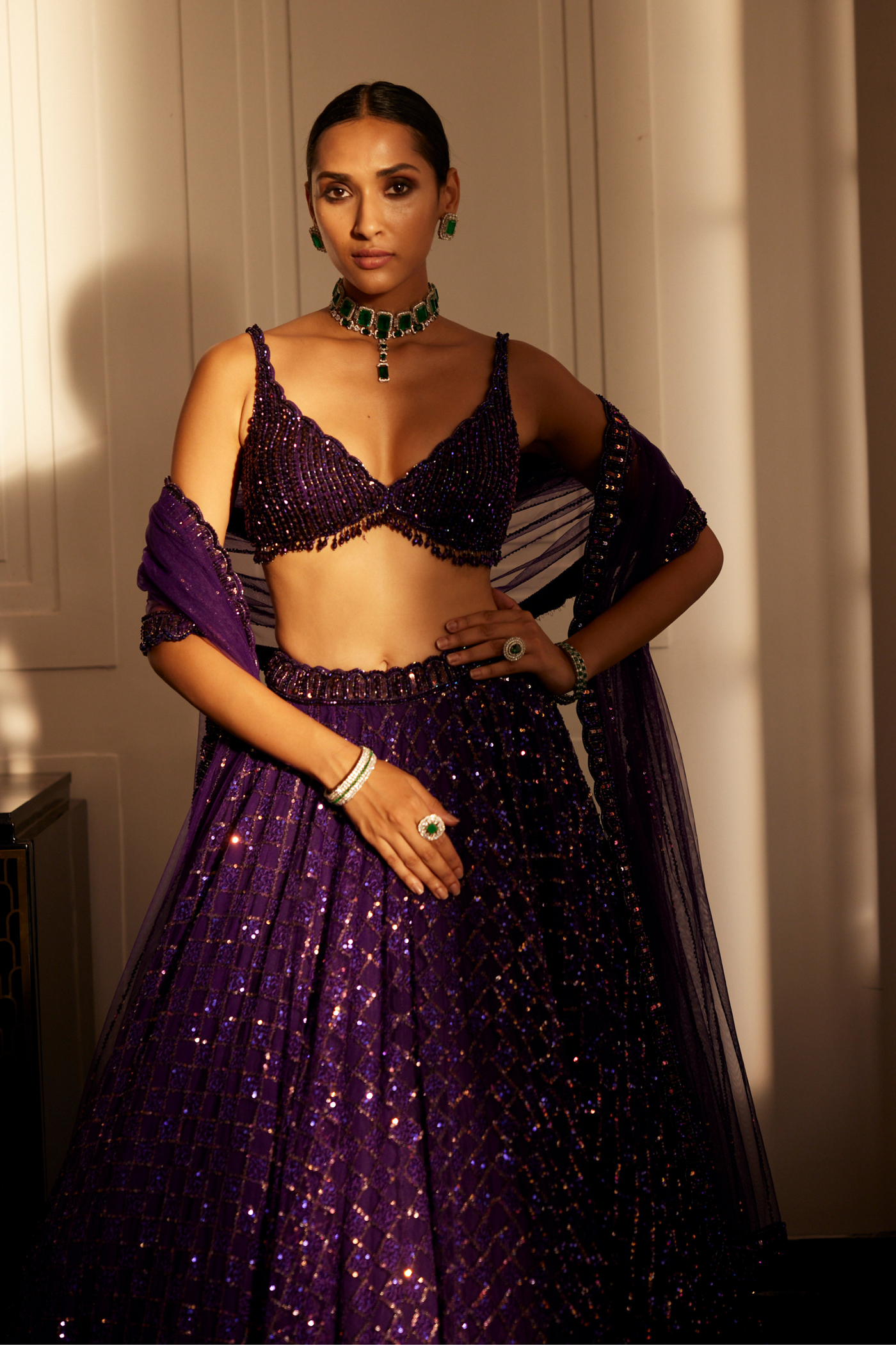 Royalty Purple Crystal Embroidered Lehenga Set Melange Singapore Online Shopping Indian Designer Wear V Vani Vats