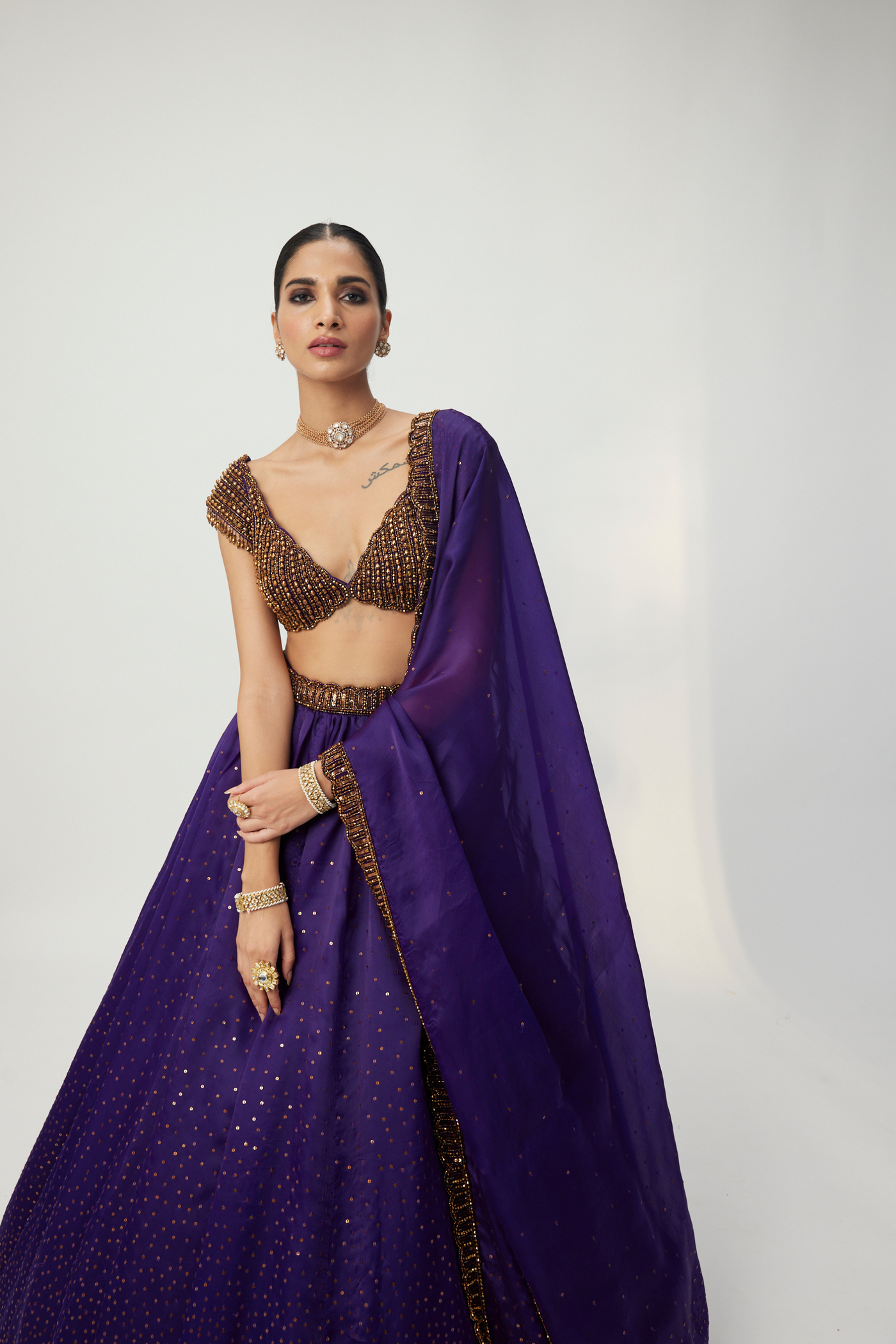 Royalty Purple Sequins Scattered Lehenga Set Melange Singapore Online Shopping Indian Designer Wear V Vani Vats