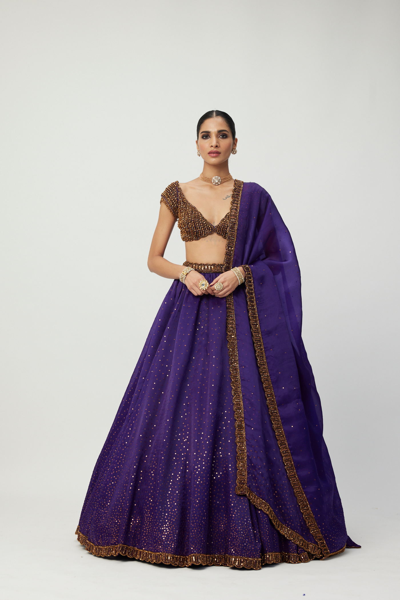 Royalty Purple Sequins Scattered Lehenga Set Melange Singapore Online Shopping Indian Designer Wear V Vani Vats