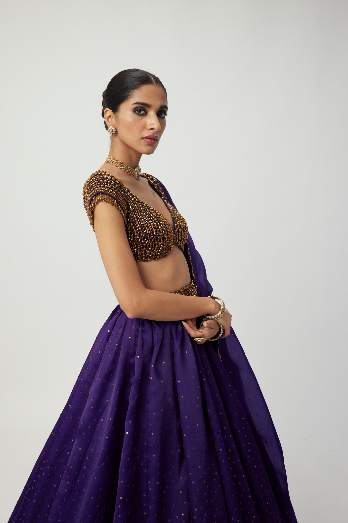 Royalty Purple Sequins Scattered Lehenga Set Melange Singapore Online Shopping Indian Designer Wear V Vani Vats