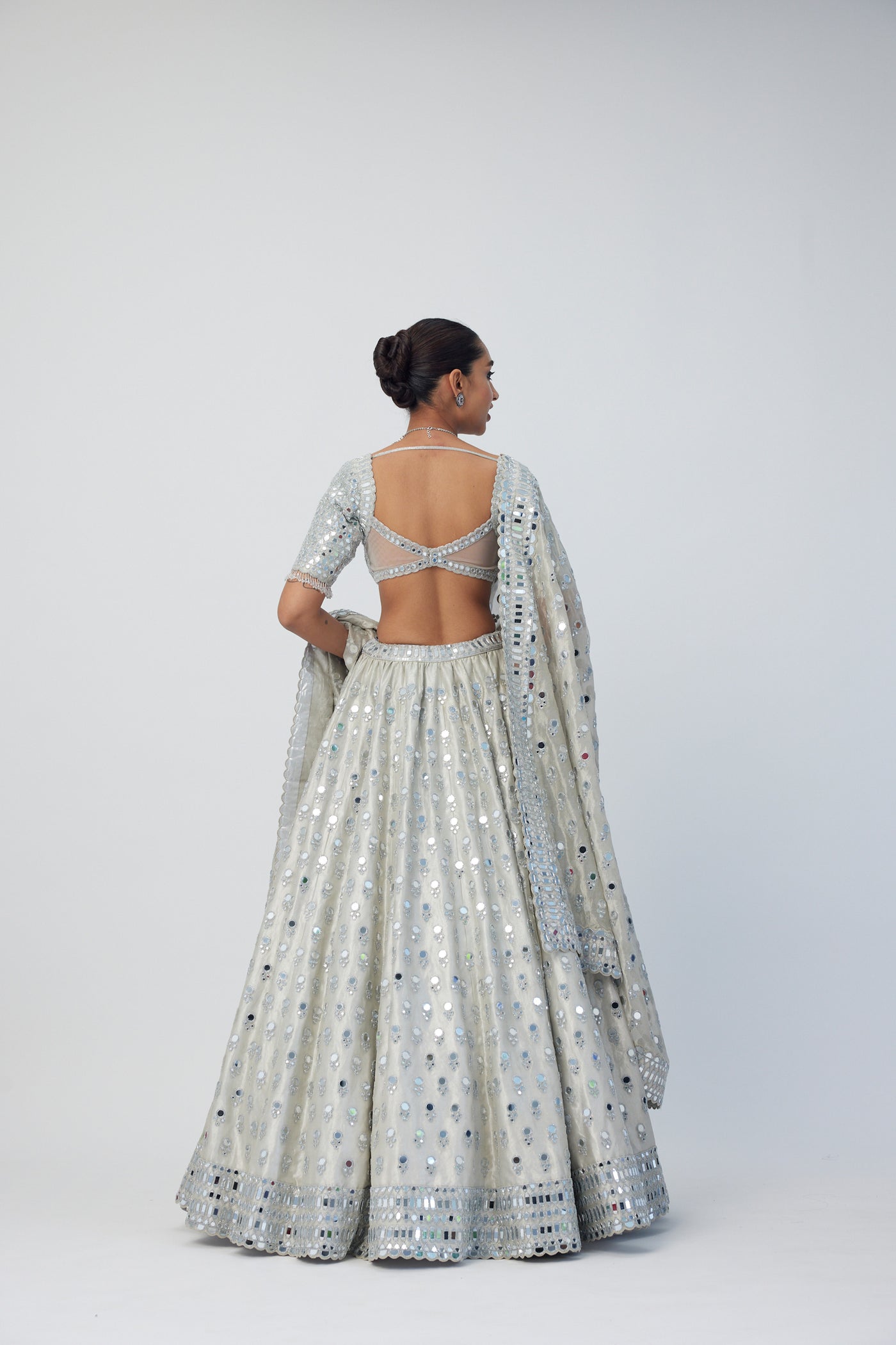 V Vani Vats Silver Shimmer Organza  Lehenga Set  indian designer wear online shopping melange singapore