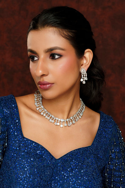 Zevar Bold And Dramatic Diamond Necklace Set indian designer wear online shopping melange singapore