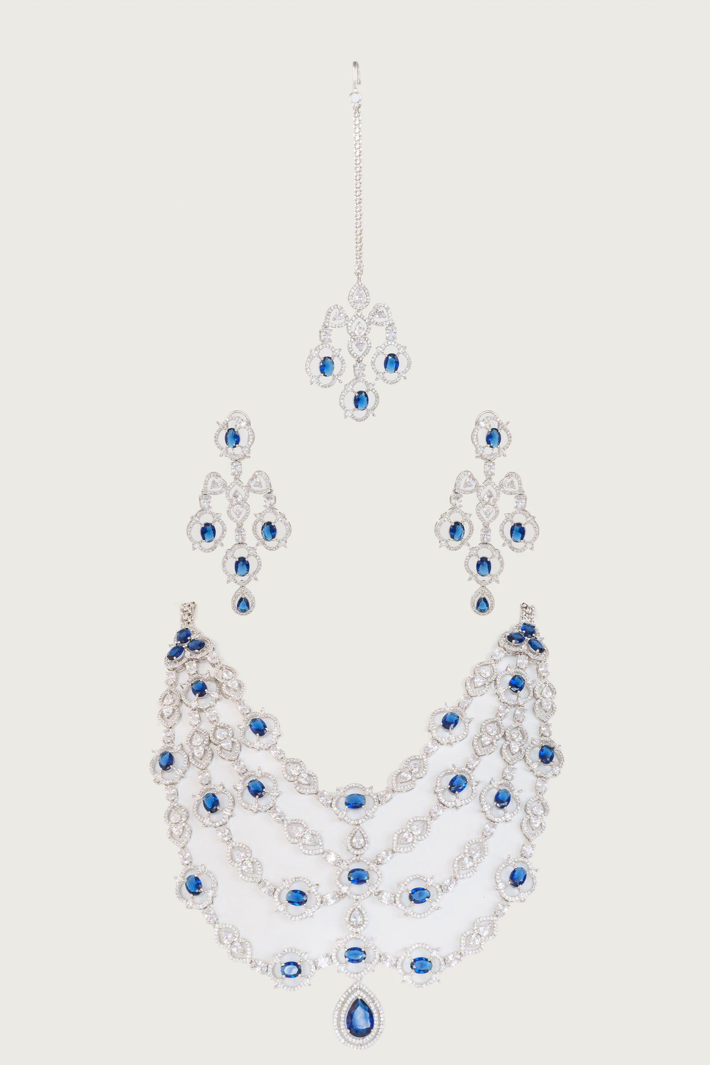 Zevar Bold And Dramatic Sapphire Long Layered Diamond Necklace Set indian designer wear online shopping melange singapore