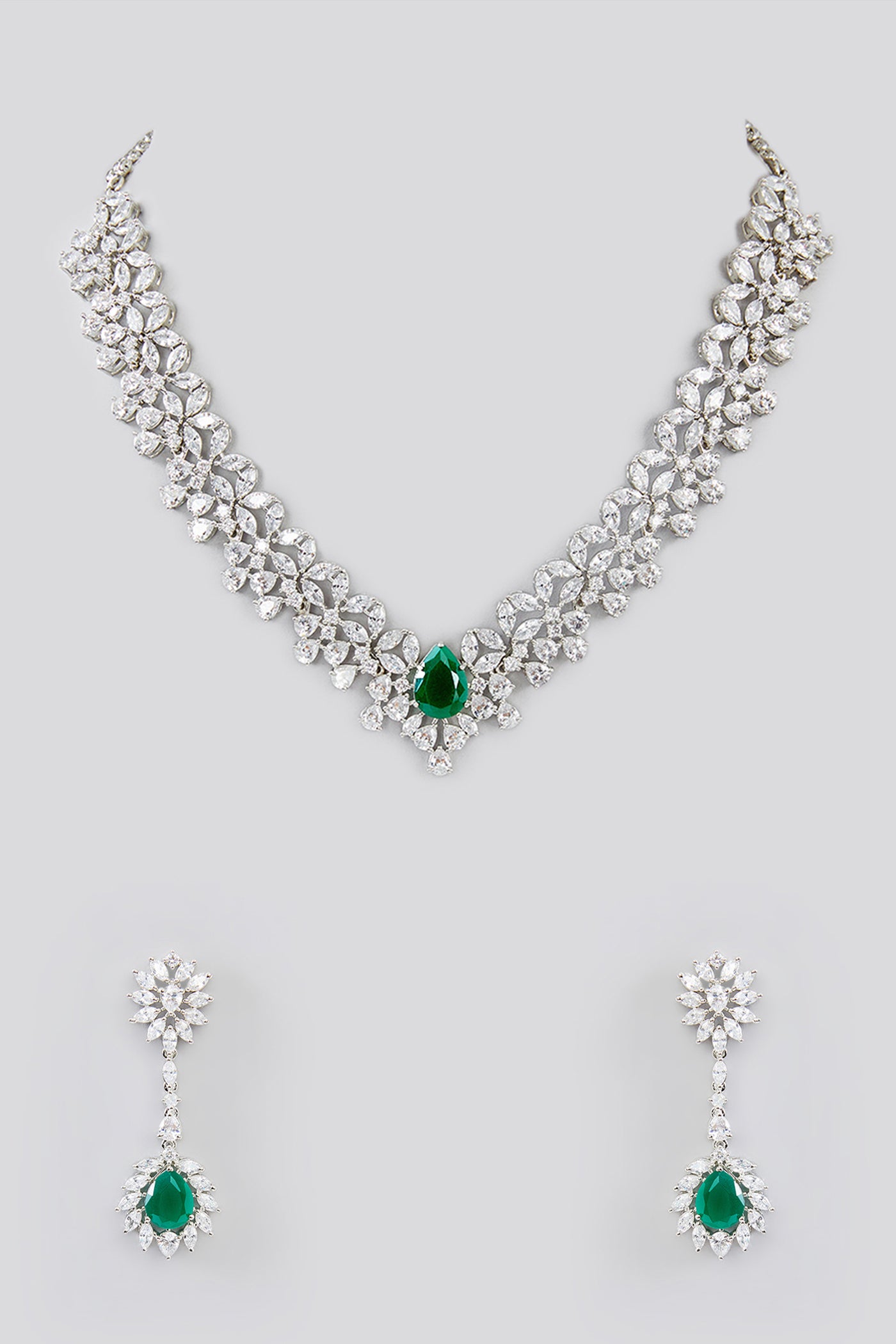 Zevar Diamond Green Necklace Set indian designer wear online shopping melange singapore