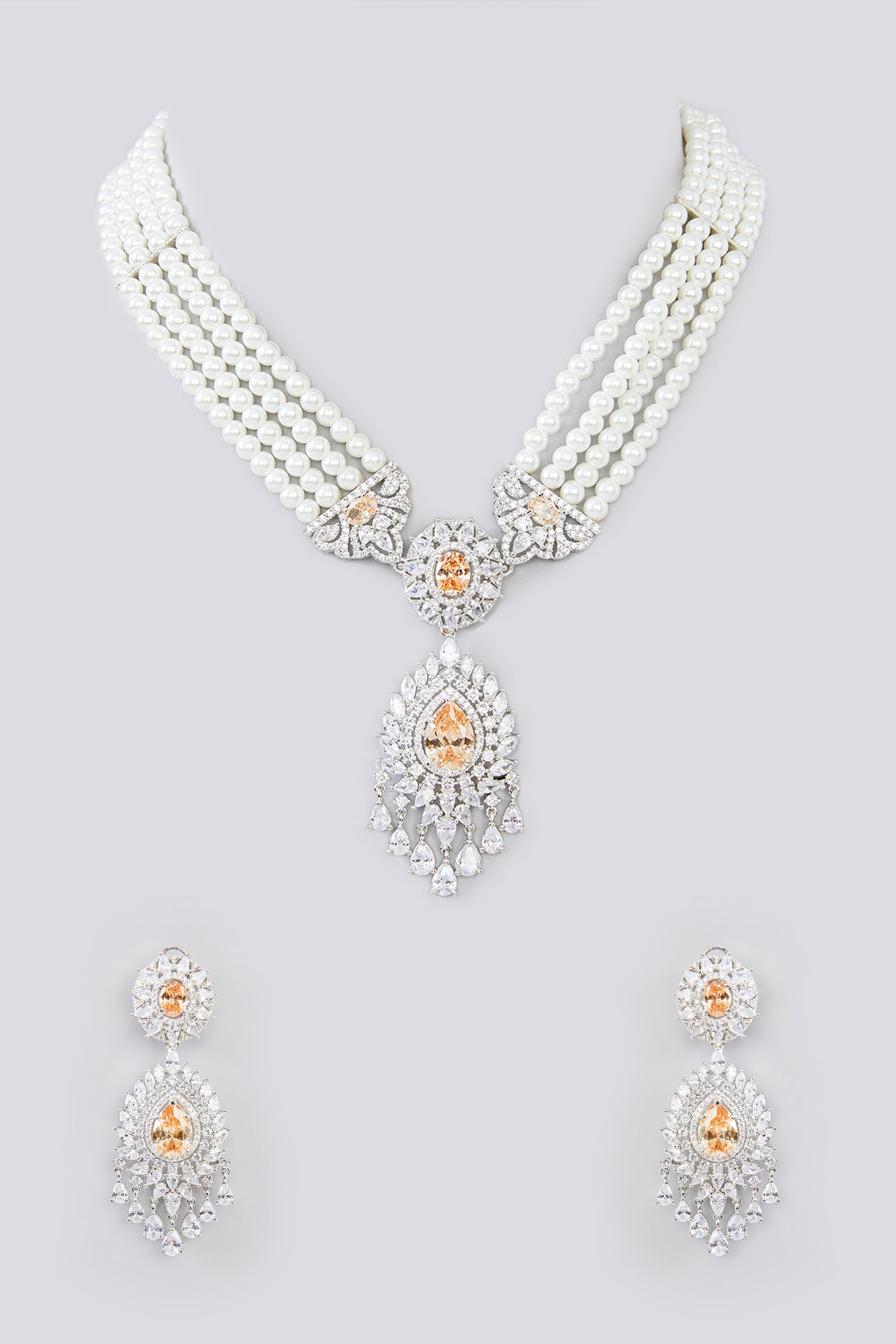 Zevar Diamond Pendant Style Necklace With Pearl Set indian designer wear online shopping melange singapore