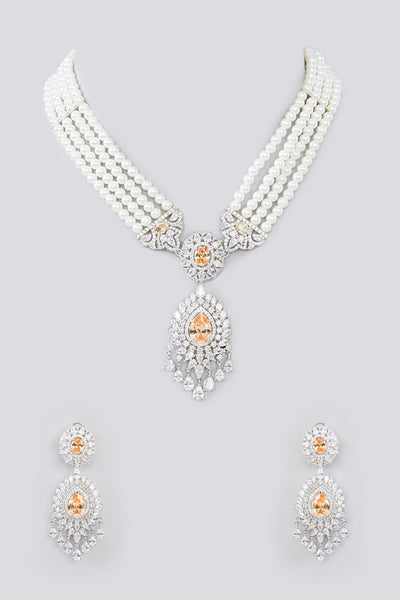 Zevar Diamond Pendant Style Necklace With Pearl Set indian designer wear online shopping melange singapore