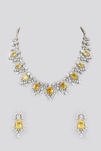 Zevar Diamond Necklace With White Finish Set indian designer wear online shopping melange singapore