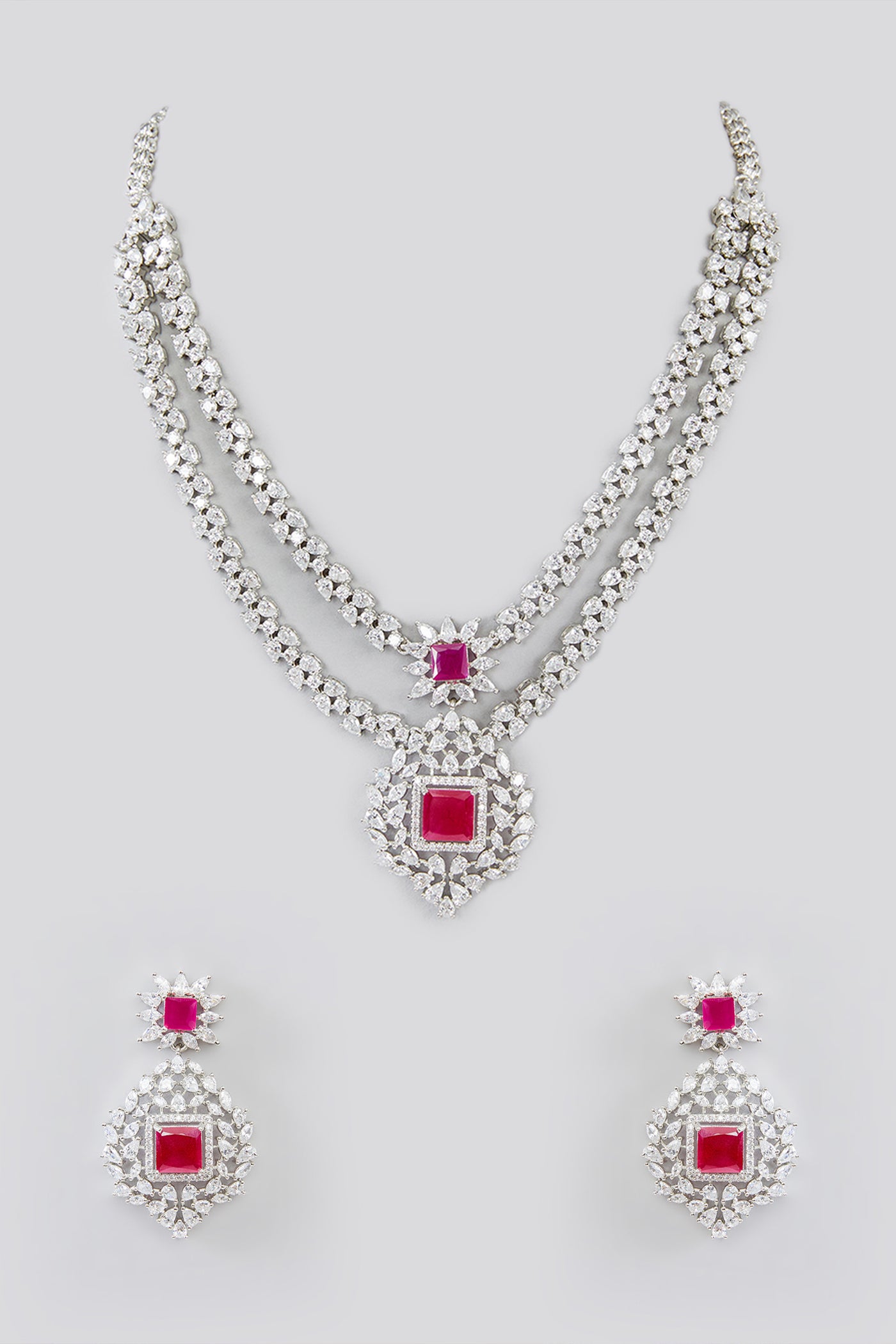 Zevar Double Layer Diamond Necklace Set indian designer wear online shopping melange singapore