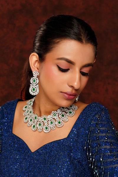 Zevar Dramatic Emerald Diamond Set indian designer wear online shopping melange singapore
