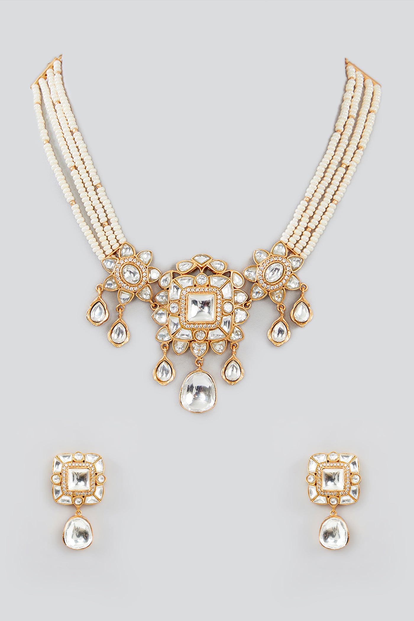 Zevar Dramatic Set With Pearl Strings And Kundan Stones indian designer wear online shopping melange singapore