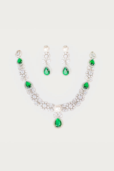 Zevar Elegant And Exquisite Diamond Necklace With Pearl And Emerald Stones indian designer wear online shopping melange singapore