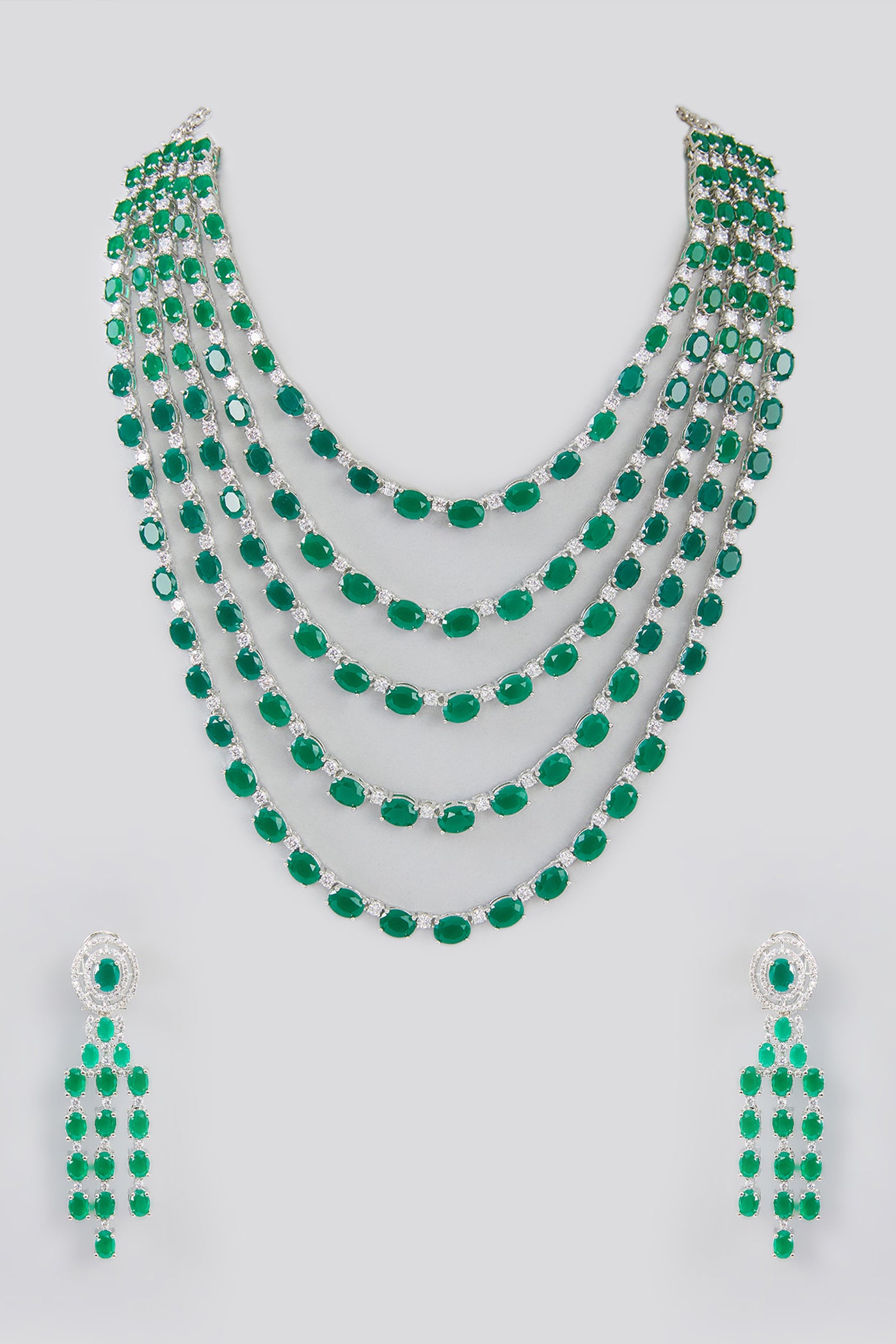 Zevar Emerald Layered Diamond Necklace Set indian designer wear online shopping melange singapore