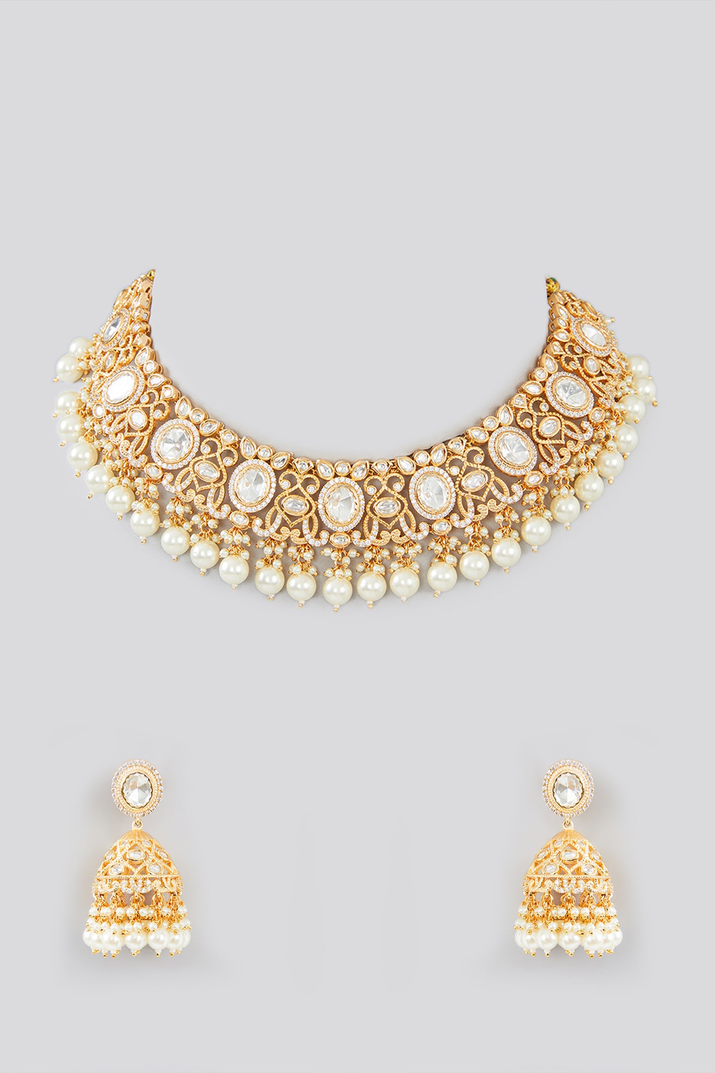 Zevar Gold Kundan Necklace Set indian designer wear online shopping melange singapore