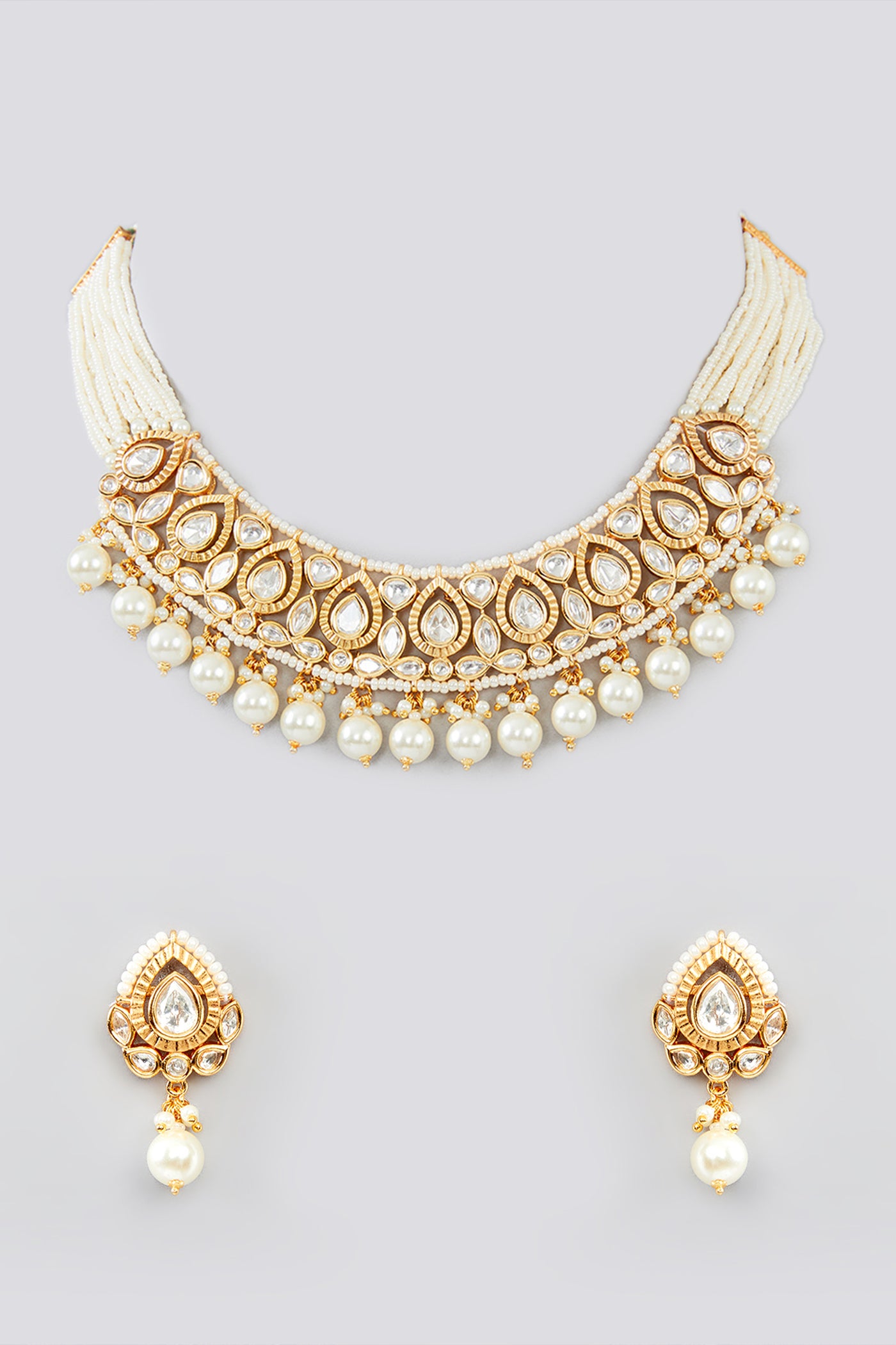 Zevar Gold Kundan Necklace Studded With Kundan Stones Set indian designer wear online shopping melange singapore