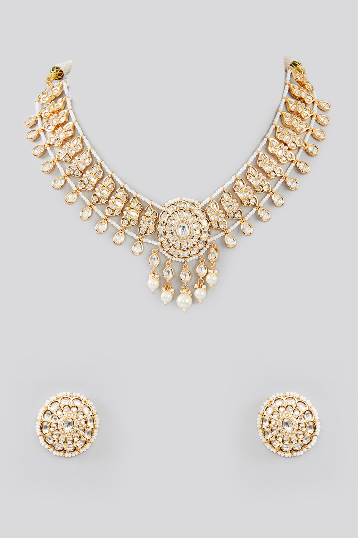 Zevar Gold Necklace Studded With Kundan Stones Set indian designer wear online shopping melange singapore