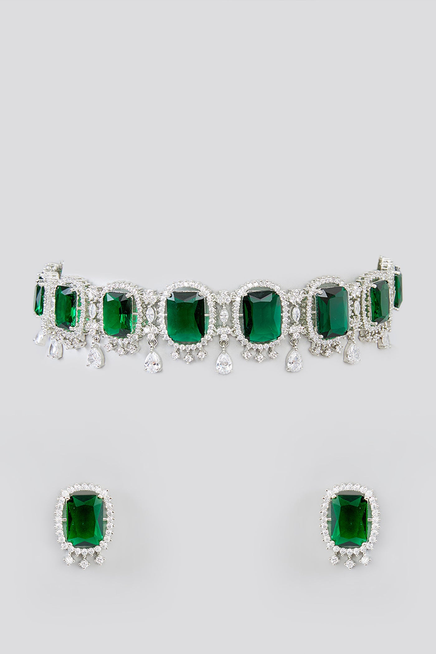 Zevar Green Diamond Choker Necklace Set indian designer wear online shopping melange singapore