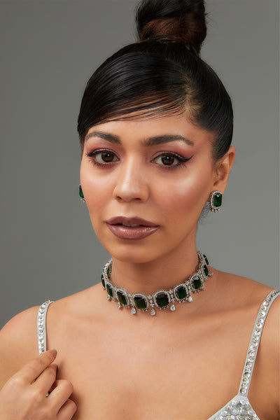 Zevar Green Diamond Choker Necklace Set indian designer wear online shopping melange singapore