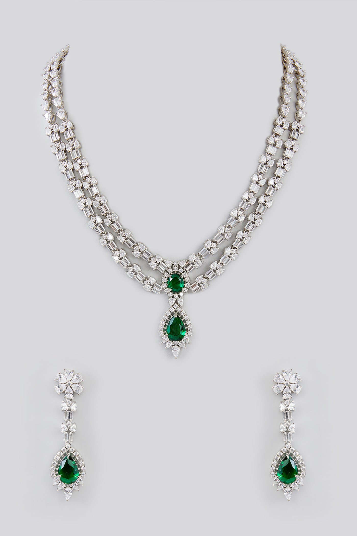 Zevar Green Diamond Necklace With White Set indian designer wear online shopping melange singapore