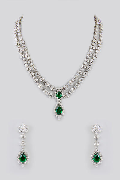 Zevar Green Diamond Necklace With White Set indian designer wear online shopping melange singapore