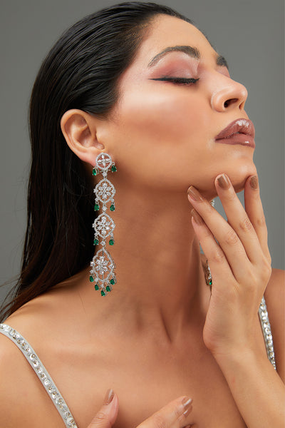 Zevar Green Diamond String Danglers indian designer wear online shopping melange singapore