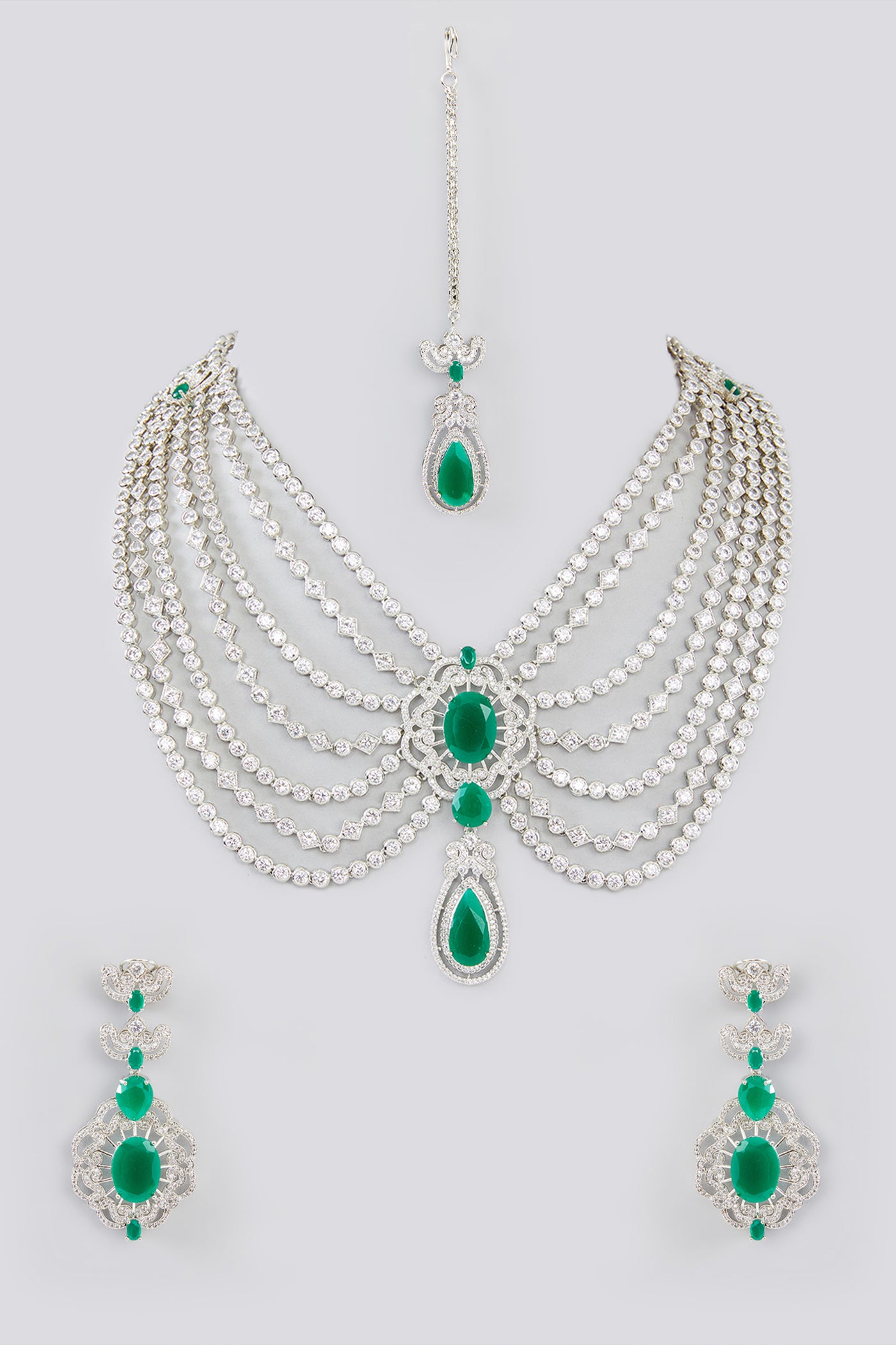 Zevar Green Layered Diamond Necklace Set indian designer wear online shopping melange singapore