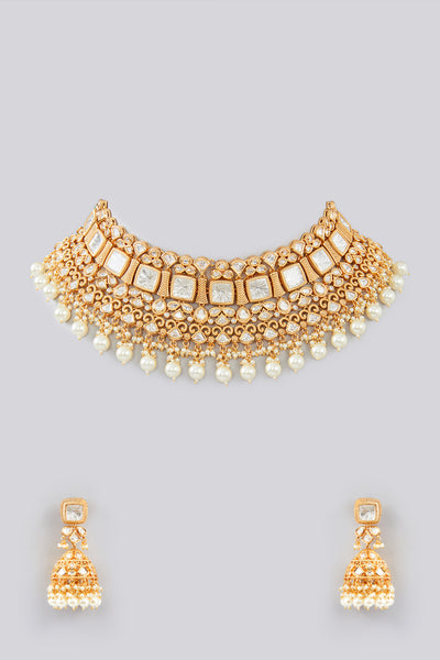 Zevar Kundan Necklace Gold indian designer wear online shopping melange singapore