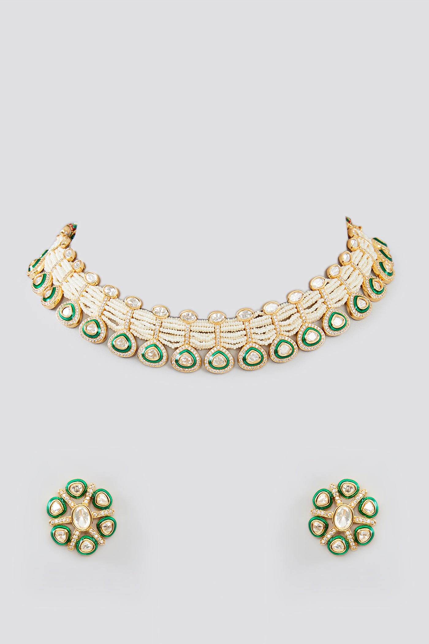 Zevar Kundan Necklace Mixed Metal With Gold Plating Set indian designer wear online shopping melange singapore