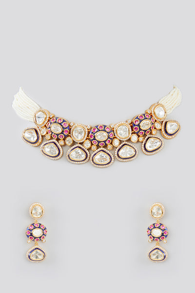 Zevar Kundan Necklace Set In Mixed Gold indian designer wear online shopping melange singapore