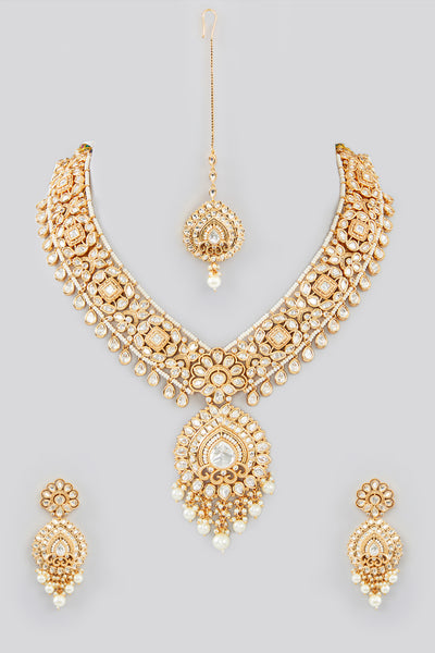 Zevar Kundan Necklace Studded With Kundan Stones Set indian designer wear online shopping melange singapore