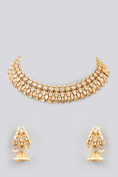 Zevar Kundan Necklace Studded With Kundan Stones Set indian designer wear online shopping melange singapore