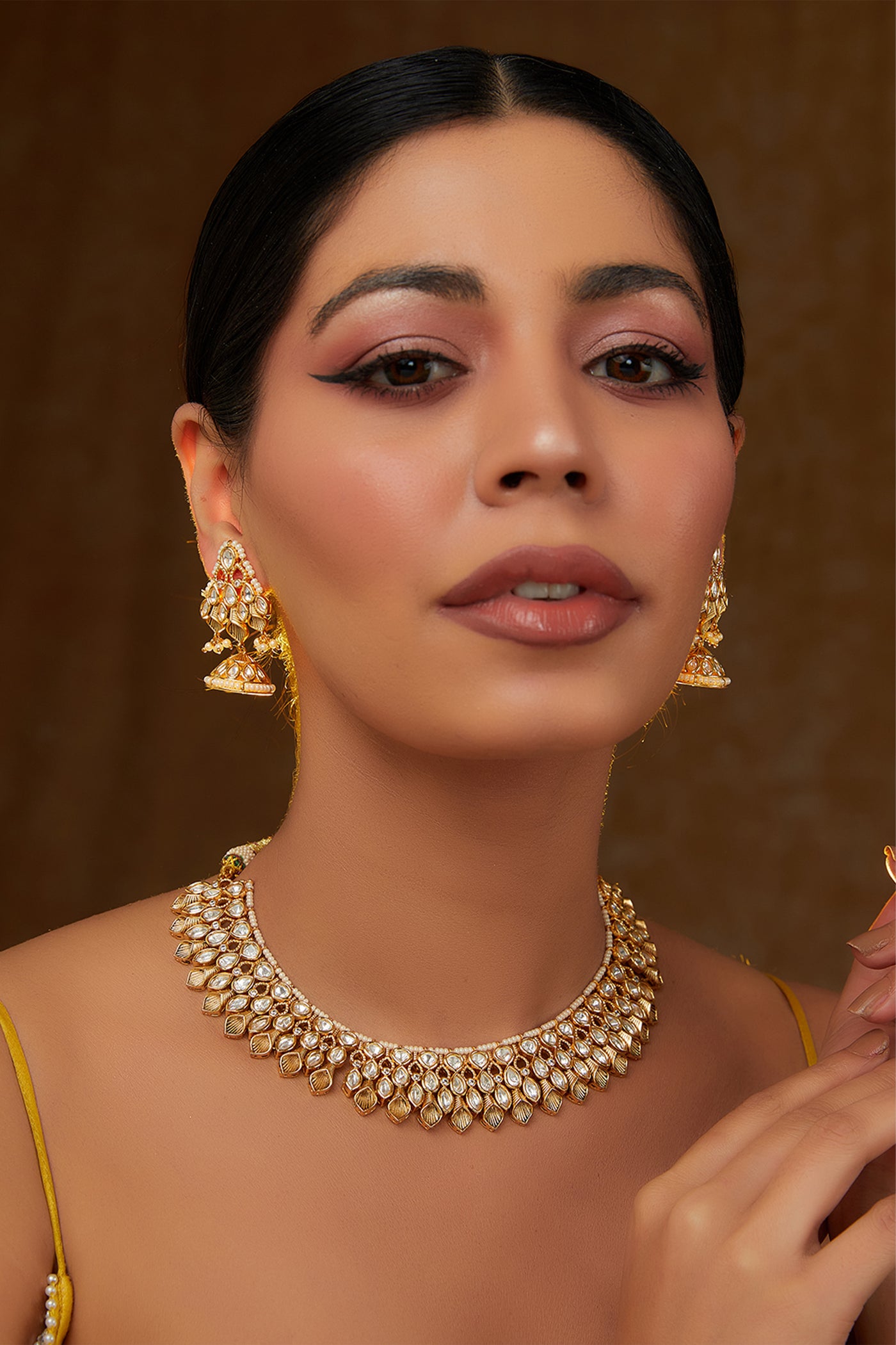 Zevar Kundan Necklace Studded With Kundan Stones Set indian designer wear online shopping melange singapore