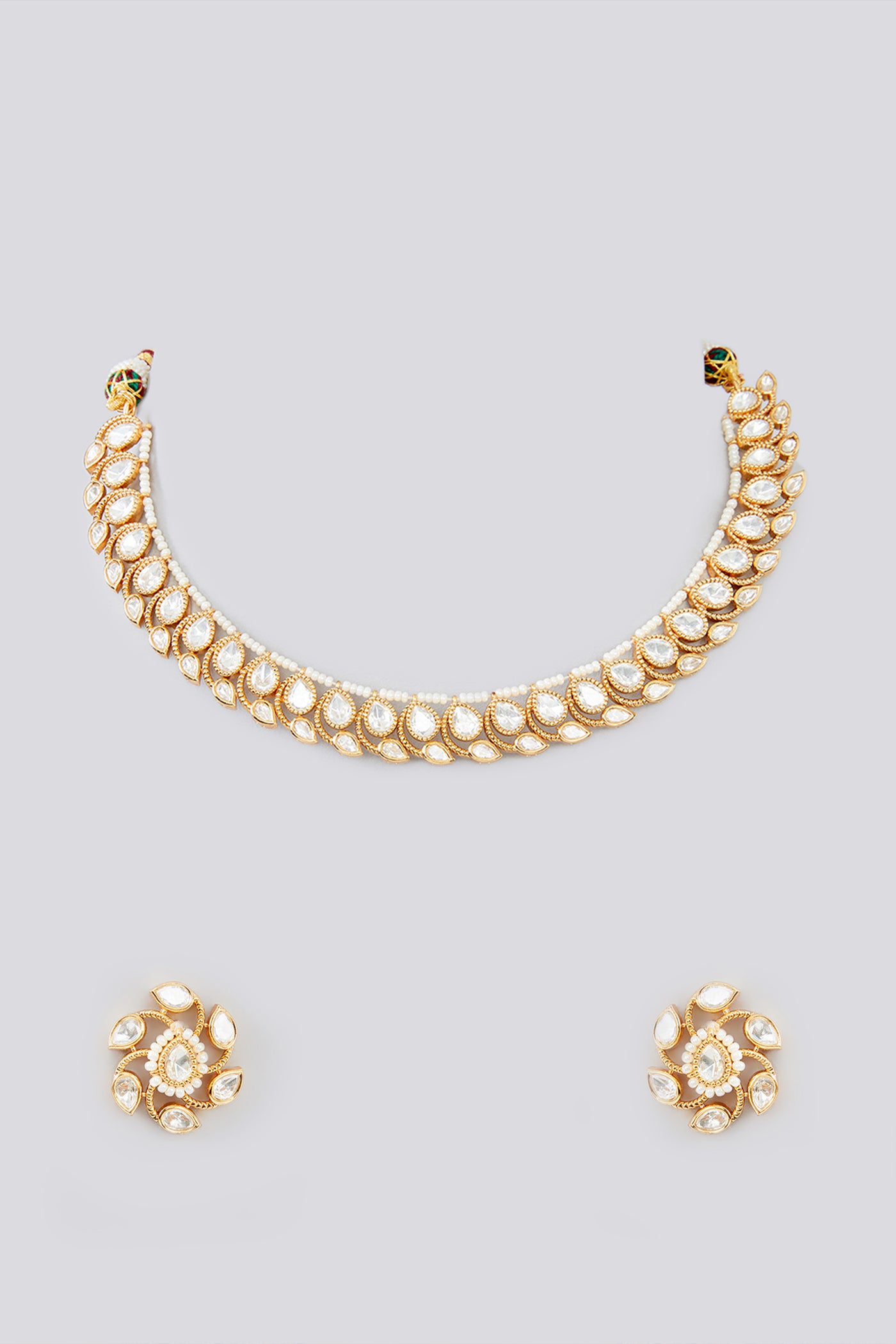 Zevar Kundan Necklace Studded With Stones Set indian designer wear online shopping melange singapore