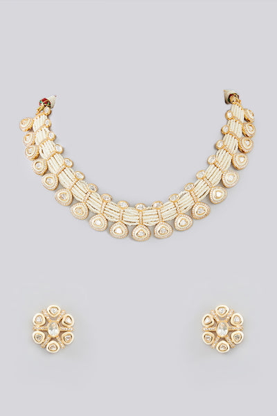 Zevar Kundan Necklace With Studs Set indian designer wear online shopping melange singapore