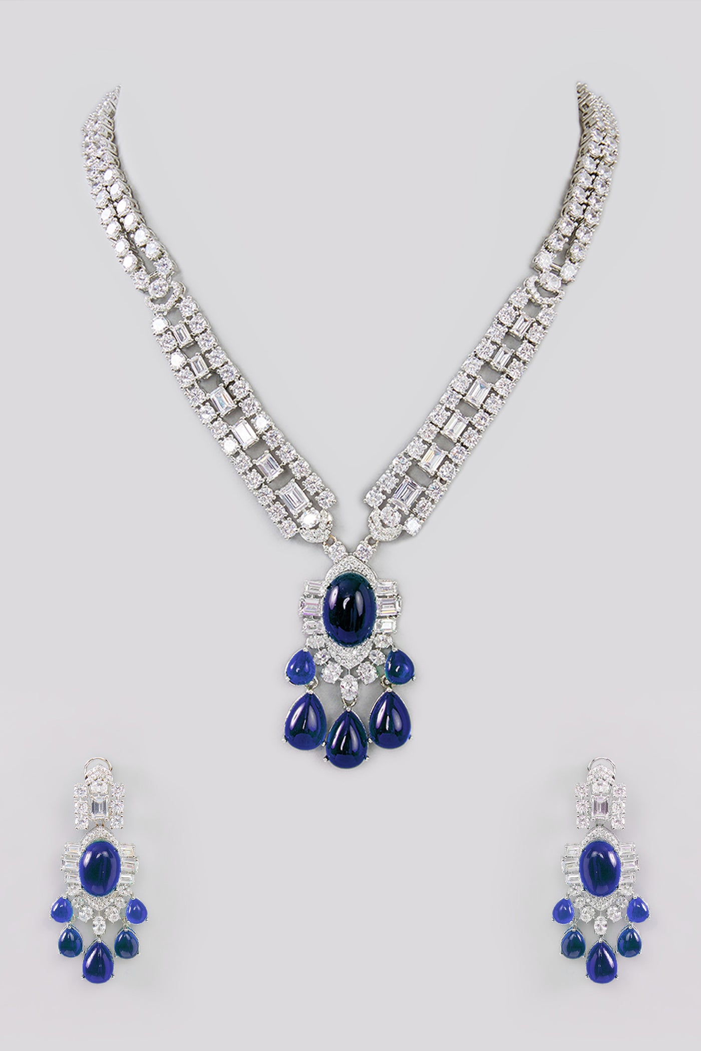 Zevar Long Blue Diamond Necklace Set indian designer wear online shopping melange singapore