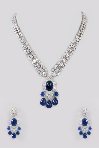 Zevar Long Blue Diamond Necklace Set indian designer wear online shopping melange singapore