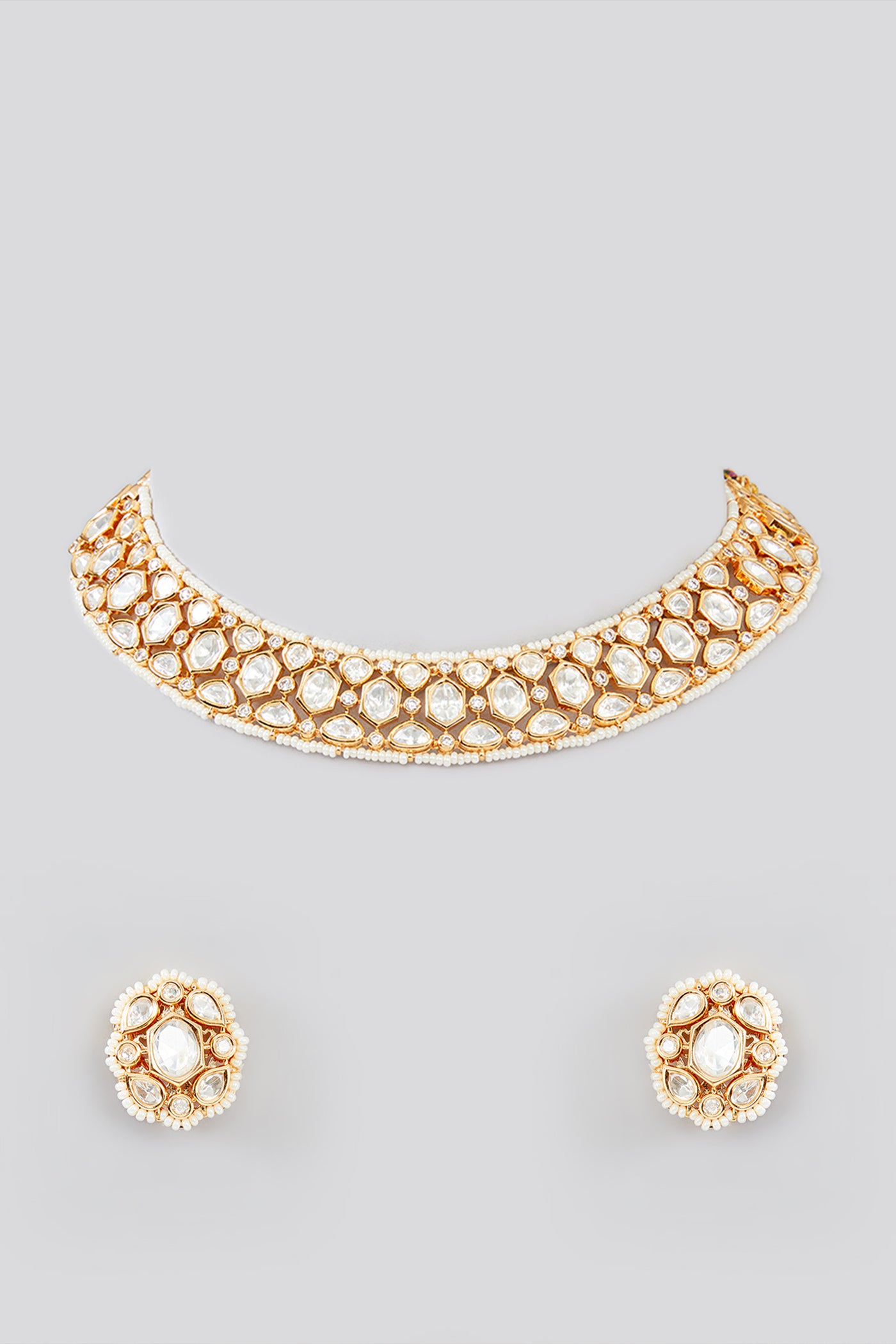 Zevar Necklace Studded With Kundan Stones Set indian designer wear online shopping melange singapore