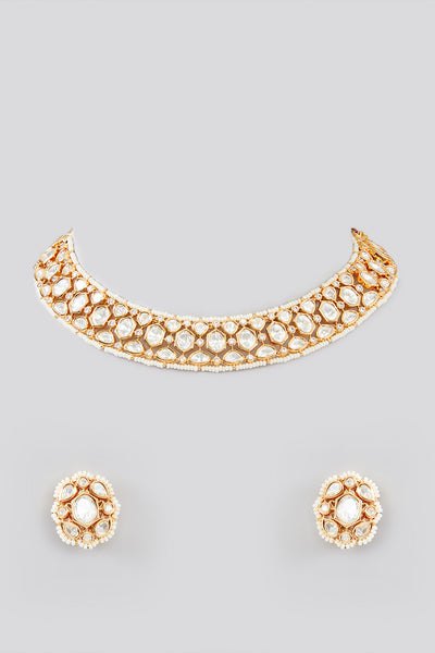 Zevar Necklace Studded With Kundan Stones Set indian designer wear online shopping melange singapore