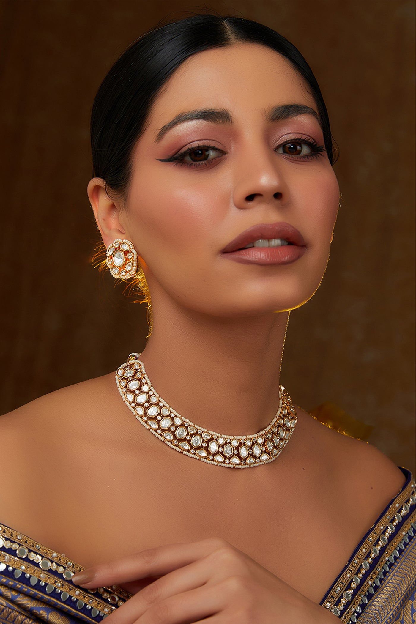 Zevar Necklace Studded With Kundan Stones Set indian designer wear online shopping melange singapore